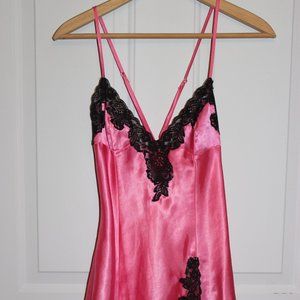 Fredericks of Hollywood Pink and Black Lace Slip
